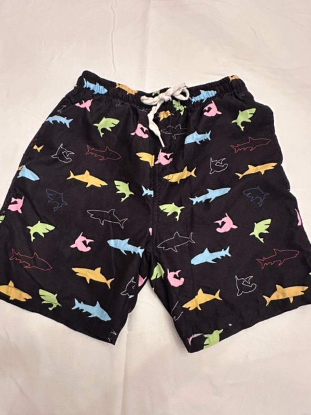Boys Shark Print Swim Trunks Swim Shorts Size 10 Colorful Sharks